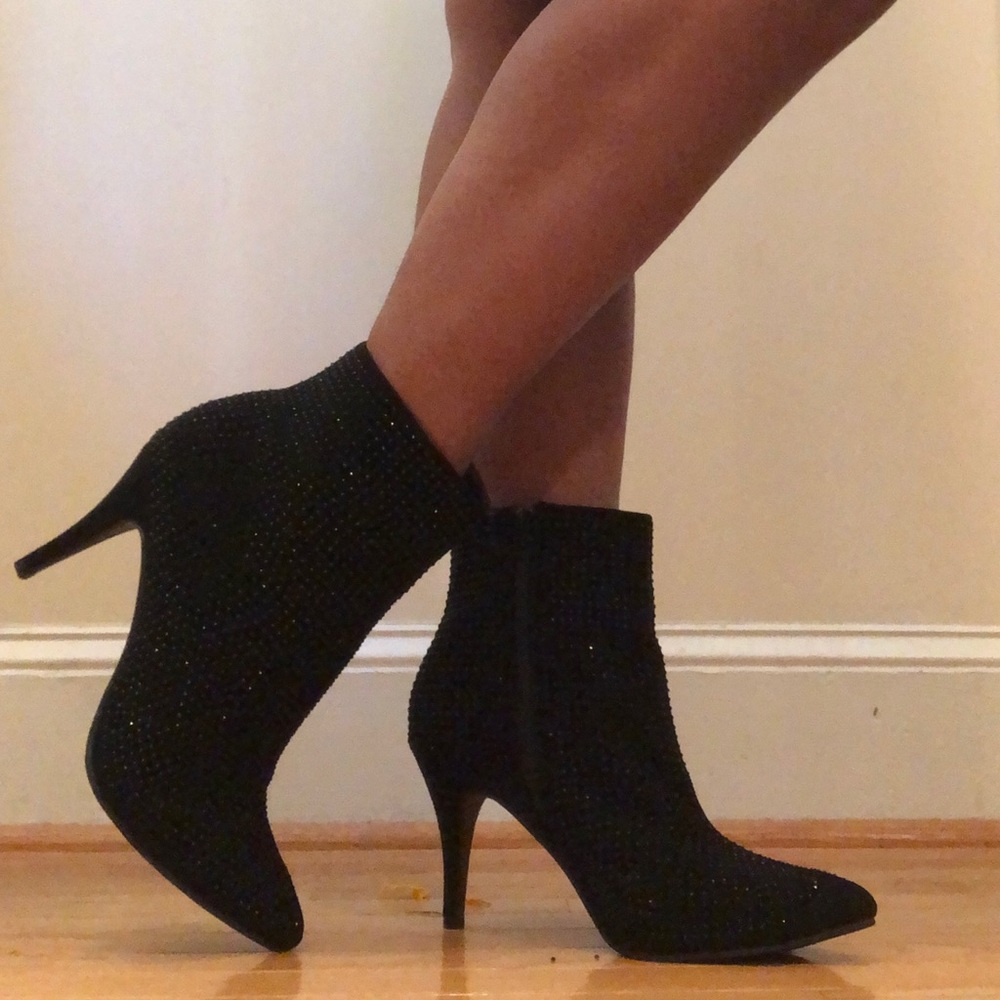 Black Sparkly Studded Heeled Booties (Wide) NWT